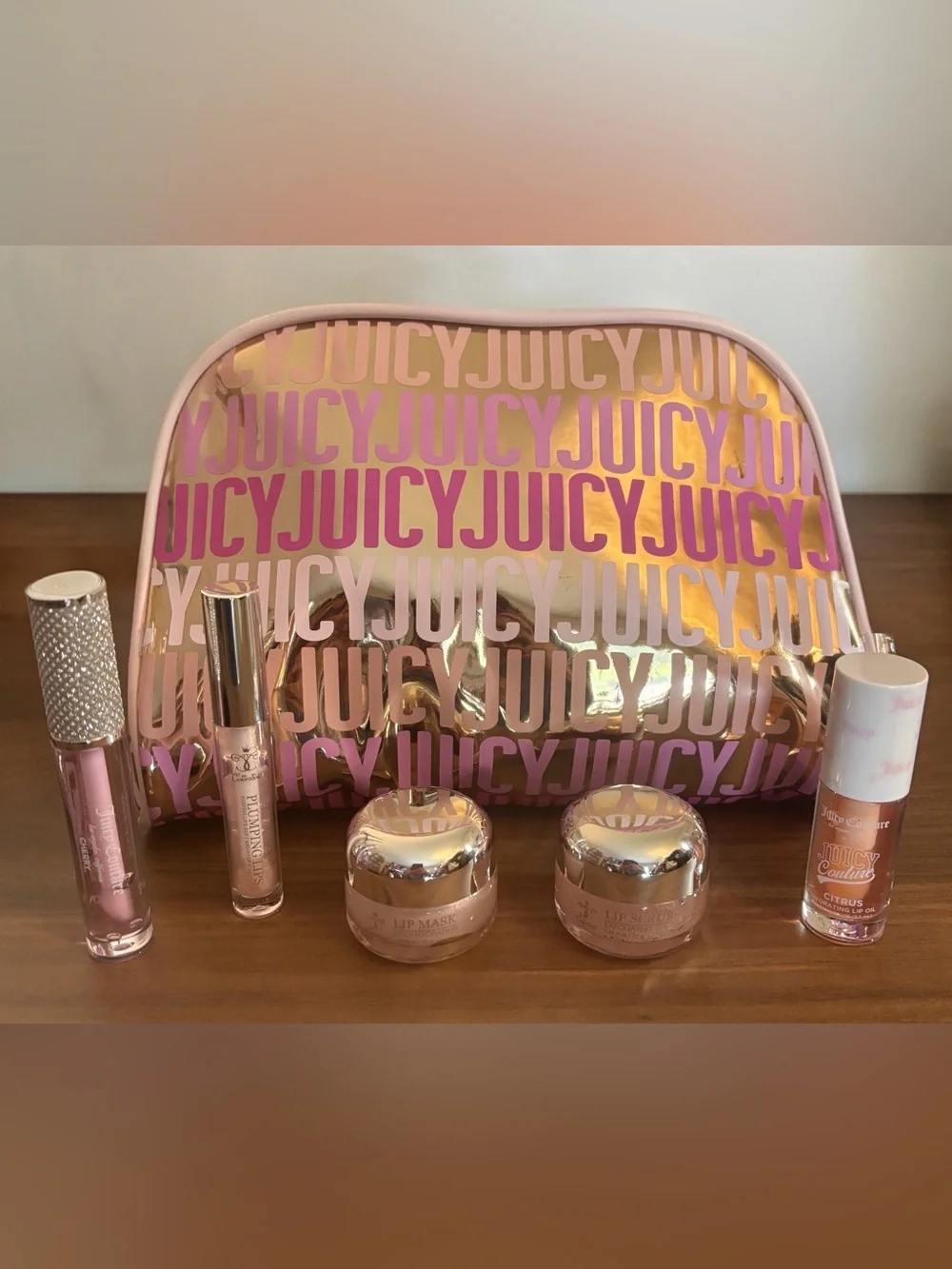 Juicy Couture Pink & Gold Lip Care Bundle w/Branded Cosmetic Bag